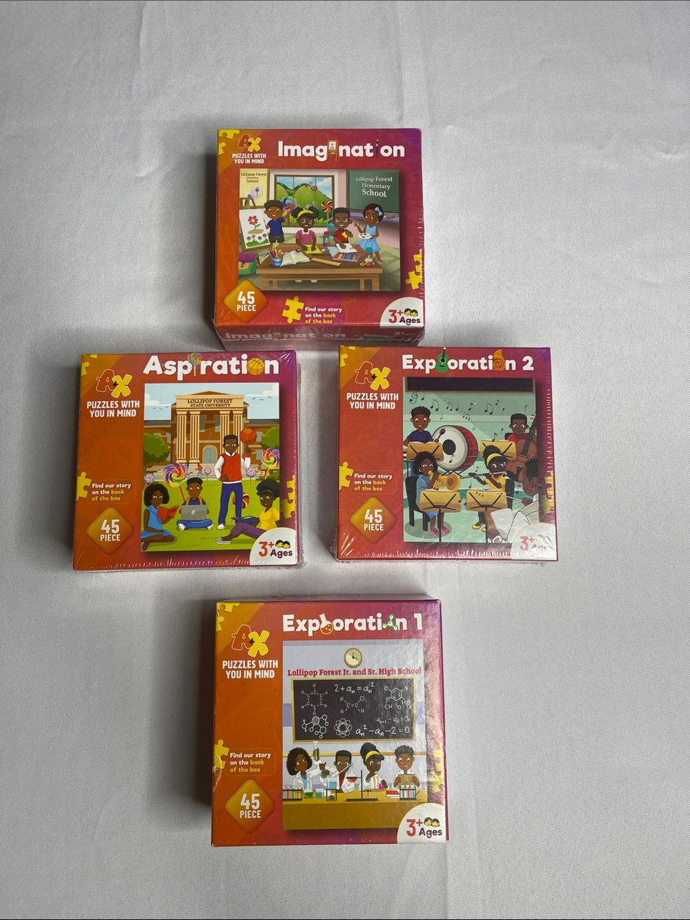 AX puzzles (Imagination, Exploration 1, Exploration 2 and Aspiration)